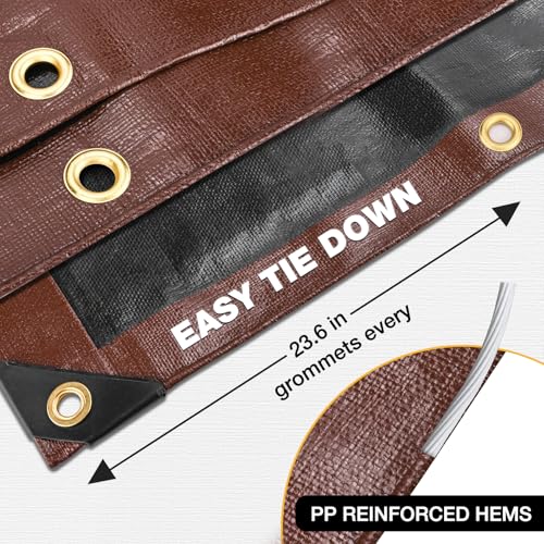 Winpull 10x20FT Heavy Duty Waterproof Tarp Brown/Black 16mil UV Resistant Outdoor Cover