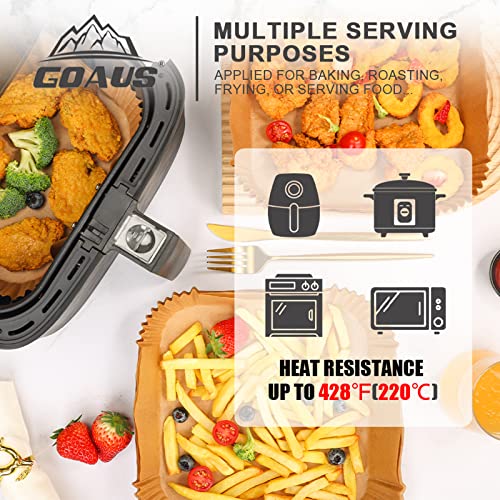 GOAUS 7.9'' Square 150 Pcs Air Fryer Liners for 5-8 Qt Basket | Unbleached, Non-Stick, Oil-Proof Parchment Paper