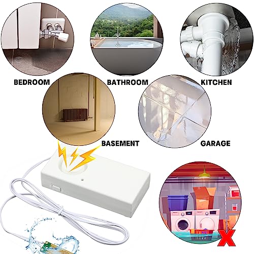 Hoteam 10 Pcs Water Sensor Alarm Leak Detector 120db Water Leak Alarm 9v Battery Flood Sensor Detector Overflow Security Alert for Home Basement Kitchen Garage Bath Tub Sink, White
