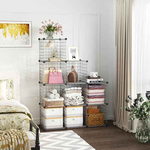 C&AHOME Wire Cube Storage, 9 - Cube Organizer Metal C Grids, Modular Shelves Units, Closet Organizer, Ideal for Home, Office, Living Room, 36.6¡±L x 12.4¡±W x 48.4¡±H, Silver Gray UWCS3009G