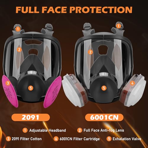 Reusable Respirator full Face Gas Cover, Organic Vapor Mask and Anti-fog, for Painting, mechanical polishing, logging, welding, Against Dust, Staining, Sanding & Cutting