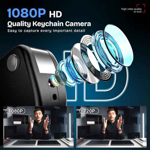64G 1080P HD Mini Camera, Small Nanny Cam for Home Security, Car Key Camera for Motion Detection, Loop Recording, Night Vision, Take Photos, Long Battery Life, Easy to Use & Carry