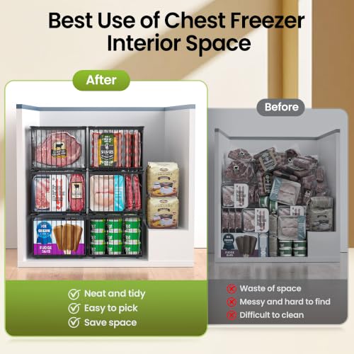 MSERCUOR Black 3-Pack Large Freezer Organizer Bins for 5-10 Cu Ft Chest Freezer