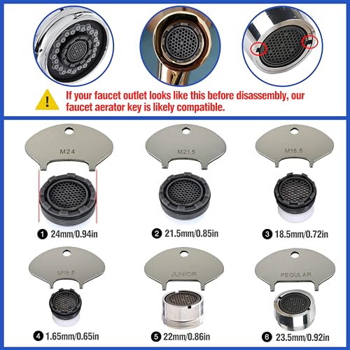 Nexoroot Upgraded Stainless Steel Faucet Aerator Key – 6 Sizes Universal Fit for Plumbing Maintenance