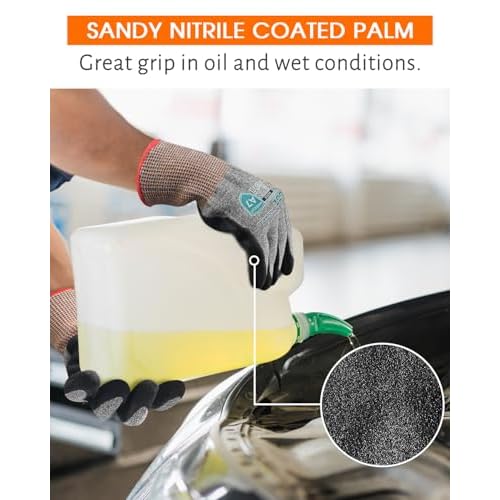 A7 Cut Resistant Work Gloves, 3 Pairs Nitrile Coated Cutting Glove for Woodworking,Construction,Fishing,Metalwork