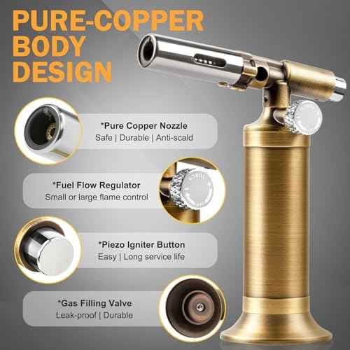 RAVS Butane Torch Lighter, Refillable Kitchen Torch for Creme Brulee with Adjustable Flame, Copper Torch for Jewelry Making with Pinpoint Flame, Copper Soldering Torches for Resin Art, Craft