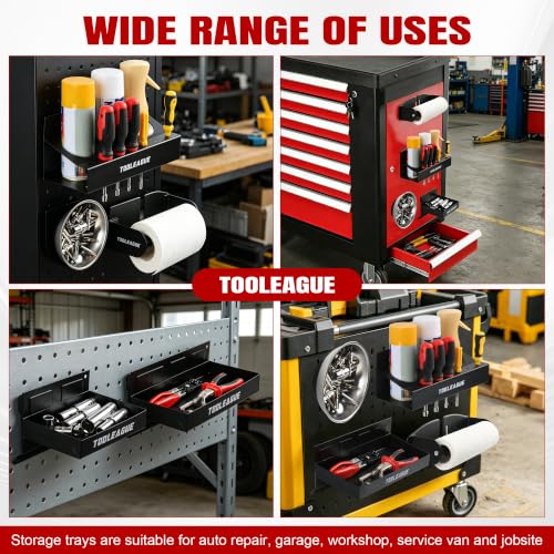 5Pcs Magnetic Toolbox Shelf, Tray & Holder Set – TOOLEAGUE, 6"/12" Trays + 4" Bowl + Paper Towel Holders (Variant: 5pcs)