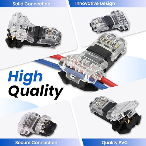30PCS Low Voltage 3-Way Wire Tap Connectors for 18-22 AWG Cables, Solderless Splitters