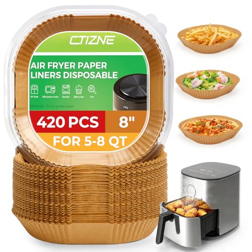 420Pcs 8 Inch Square Air Fryer Liners (8" Square) 5-8 Qt Basket – Food Grade, Non-Stick, BPA-Free