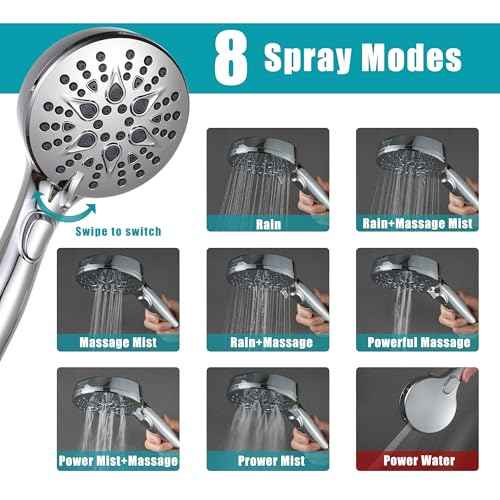 Dual Shower Head with Filter Combo,Stainless Steel 10in Rainfall Showerhead with 10in Height Adjustable Slide Bar&3-Way Diverter,Handheld Shower Head with On Off Switch&Adhesive Shower Holder