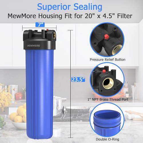 20x4.5 Inch Whole House Water Filter Housing with Pressure Relief Button - MewMore