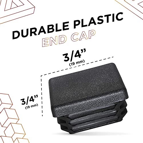 Prescott Plastics 3/4" (19.05 mm) Black Ribbed Plastic Hole Plugs - 10 Pack, Impact & Weather Resistant, Square Metal Tubing End Caps, Made in USA
