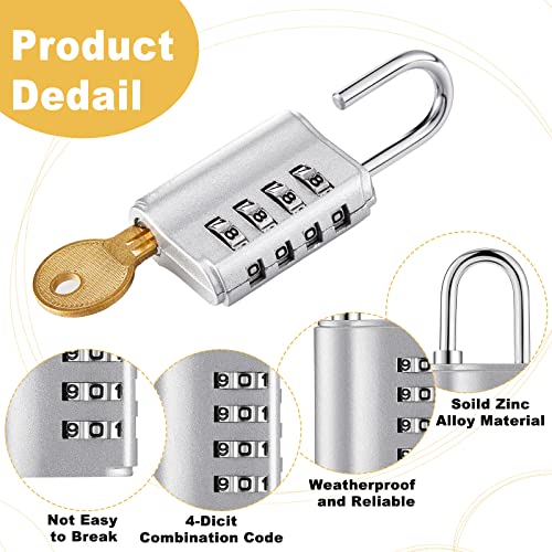 Kenning 10 Pcs Combination Padlock 4 Digit Combination Lock with Keys Locker Resetable Security Outdoor Waterproof Gate Lock for School Sports Gym Locker Employee Fence Case (Silver and Black)