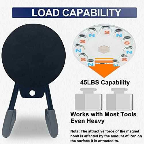 TSUYA Strong Magnetic Hooks, 45Lbs Garage Magnet Hooks Utility Hooks Heavy Duty for Hanging Yard Tools Extension Hose Power Tools Workshop Organization Outdoor Indoor