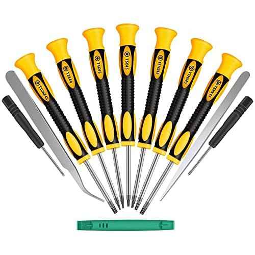 Kingsdun 12Pcs Magnetic Torx Screwdriver Sets with T3 T4 T5 Torx 6 T7 T8 T10 Star Screwdrivers, Stainless Steel Tweezers & Philip Slotted Screwdrivers for Phone/Mac/Camera/Computer Repairing