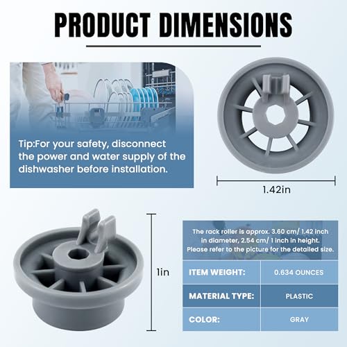 165314 Dishwasher Rack Wheels Kit - 4 Pack for Bosch & Kenmore Lower Rack