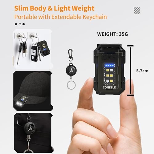 Clip-on Flashlight with Extendable Keychain, Compact Pocket Light for Night Work, Running, Walking, Camping, Fishing, Hiking, USB-C Rechargeable Small Pocket EDC LED Flash Light-Super Bright 800LM