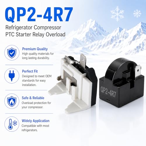 QP2-4R7 1Pin 4.7 Ohm Starter Relay + 1/2HP Overload Protector for Refrigerator