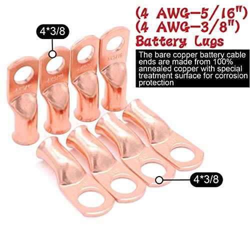 4 AWG Gauge Black Red Battery Power Tinned Copper Flexible Welding Cable Wire Marine Grade Boat Inverter 3 1/4 Feet with 3:1 Heat Shrink Tube and Lugs Terminal Connectors