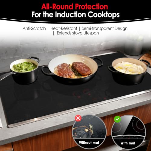Cook's Aid Semi-Transparent Induction Stove Protector Mat 20.4 x 30.7 in – Platinized Silicone Fiberglass, Non-Slip & Scratch Guard