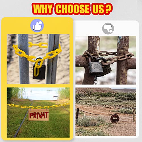 Anley 50 FT Plastic Chain Links - Safety Barrier Chains - Rustproof, Lightweight & Easy to Cut - High Visibility for Crowd Control, Caution, Security, Construction Site (2 Inch x 50 Feet, Yellow)