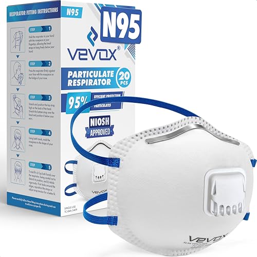 VEVOX N95 Respirator Mask Pack of 10 – NIOSH Approved Dust Masks with Valved Seal