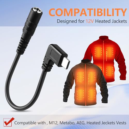 Saillong 1 Pack 12V Heated Jacket Battery Adapter, Battery Step Up Adapter Charger Type-C Compatible with M12, Craftsman, AEG Gear