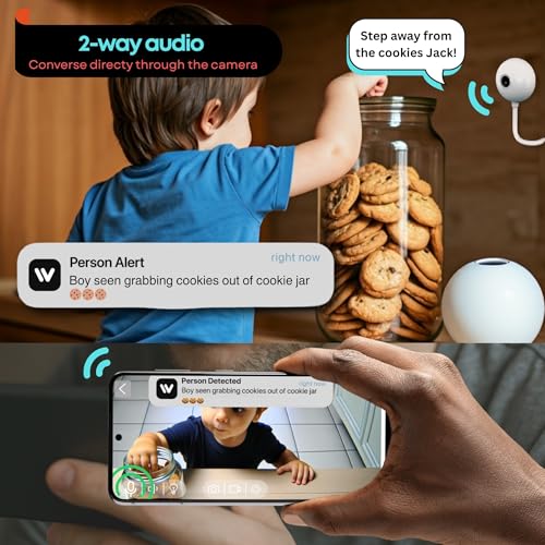 Indoor Security Camera,2K 2.4G WiFi Baby/Pet/Dog/Nanny Cameras for Home Security,AI descriptive Notification, AI Cameras with 2-Way Talk, Color Night Vision, AI Smart Detection,911Emergency