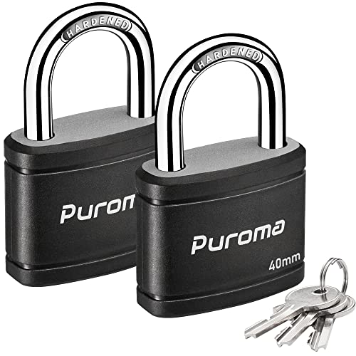 Puroma 2-Key Black Padlock with 3 Keys, 7/8" (40mm) School Locker & Gate Lock - Variation 2