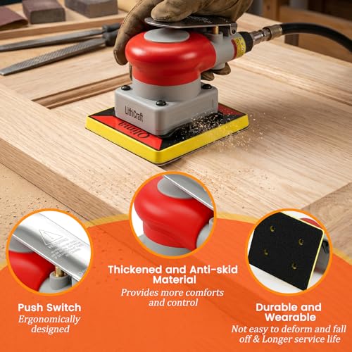 LithiCraft 3-in-1 Pneumatic Orbital Palm Sander 4x4.3in Multi-Surface Air Sander