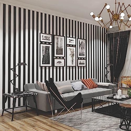 Qianglive Black and White Striped Peel and Stick Wallpaper 17.3x120