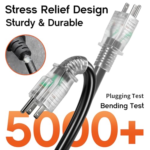 Black 50FT Outdoor Extension Cord with Multiple Outlets & Indicator Light