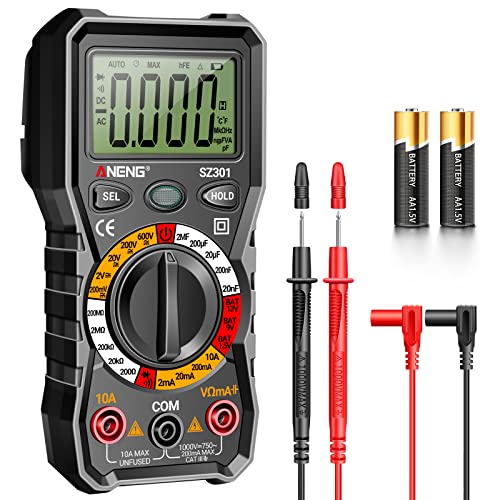 ANENG Digital Multimeter with Case, Black SZ301 - AC/DC Voltage, Ohm, Amp Meter