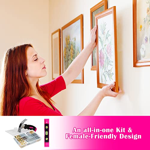 TOYIEW 315pcs Picture Hanging Kit with Hooks Nails & Pink Hammer - Home Decor