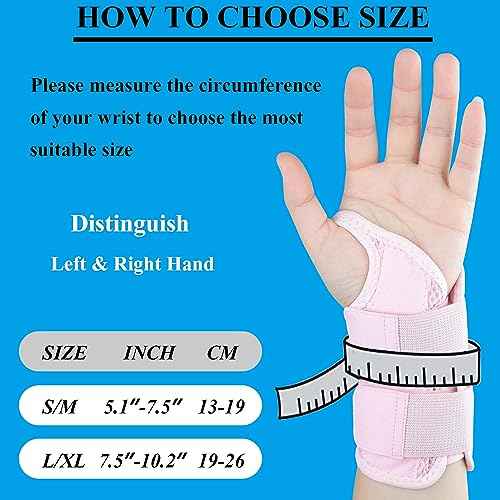 Carpal Tunnel Wrist Brace, Adjustable Wrist Support Brace, Night Wrist Sleep Supports Splints Arm Stabilizer (Left Hand, S/M, Pink)