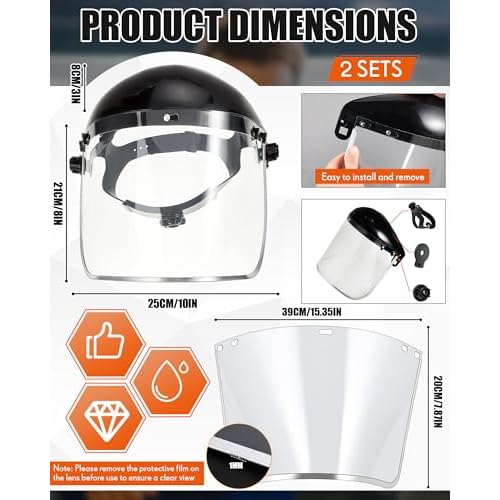 4 Pcs Safety Face Shield with 42.5 Waterproof Rubber Apron Set Face Mask for Grinding and Cutting PC Full Impact Resistant Safety Shield for Men Heavy Duty Work