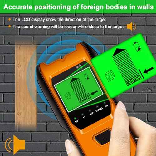 Stud Finder Wall Scanner, 5 in 1 Multifunction Stud Locator with Upgraded Smart Sensor, HD LCD Display and Audio Alarm for The Center & Edge of Metal, Studs, AC Wire, and Pipe Detection (Tangerine)