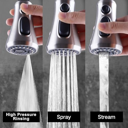 Hibbent 2.5GPM Kitchen Faucet Spray Head with 3 Modes, Brushed Nickel, 15 Adapters