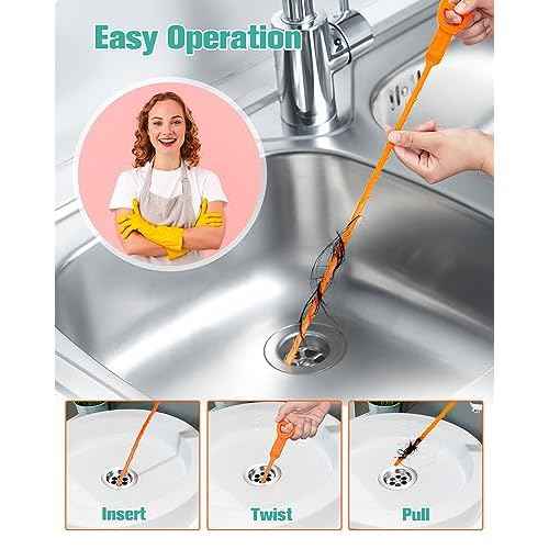 7 Pack Drain Cleaner - 25inch Hair Clog Remover Tool, Sticks To Drain Hair, Sink Snake for Shower, Kitchen Sink, Bath Tub, Bathroom