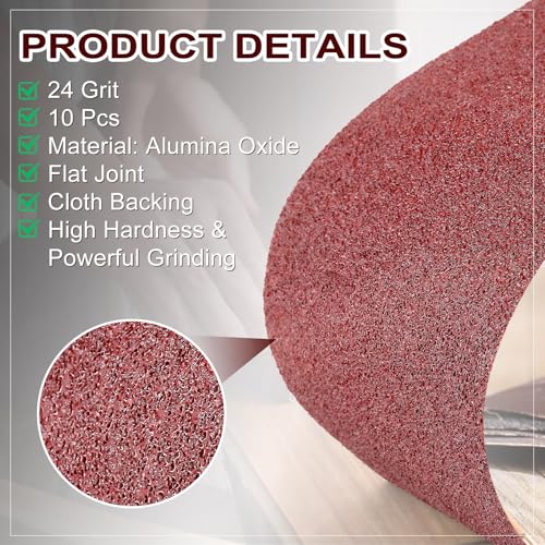 Demissle 10 Pack 8 x 19 Inch Floor Sanding Belt 24 Grit Aluminum Oxide Cloth Sanding Belts for Commercial and Residential Flooring