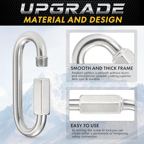 Sprookber 2.45 Inch Stainless Steel Chain Quick Links Set of 6 - Heavy Duty Connectors with Screw Carabiners