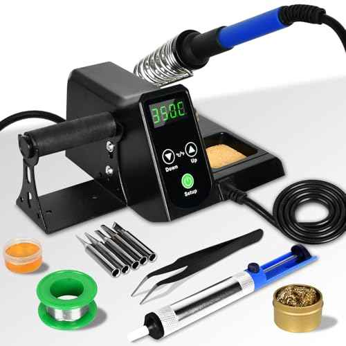 Soldering Station kit-¡ÆF & ¡ÆC Dual Digital Display Soldering Iron Station,356¢µ- 896¢µ Temperature, Anti-Static & Grounding Wire, Auto Standby & Sleep,5 Solder Tips