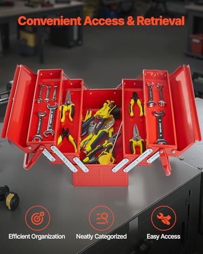 VEVOR 18-Inch 3-Tier 5-Tray Metal Tool Box with Dual Handles, Red