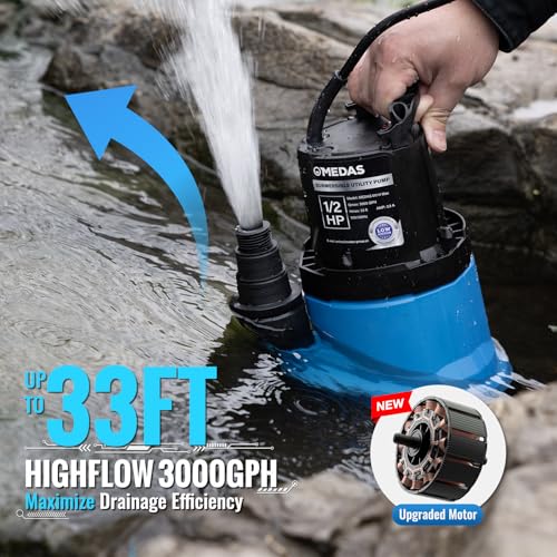 MEDAS 1/2 HP Portable Sump Pump for Pool, Pond, Basement Water Removal