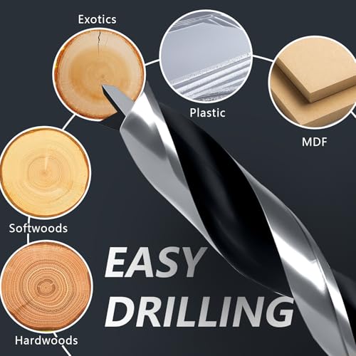 Brad Point Wood Drill Bits for Woodworking, 10mm (25/64") Dia Brad Point Drill, Carbon Steel Metric Brad Point Drill Bits with Double Flutes Design for Soft & Hard Woods MDF Acrylic