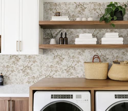 Erfoni Beige Floral Peel and Stick Wallpaper 16.9" x 118" – Removable Contact Paper for Wall & Decor