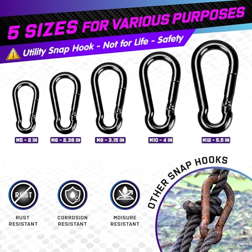 PAMAZY 2200LB Heavy-Duty Spring Snap Hook Carabiner Clips 5.5 Inch 2 Pack