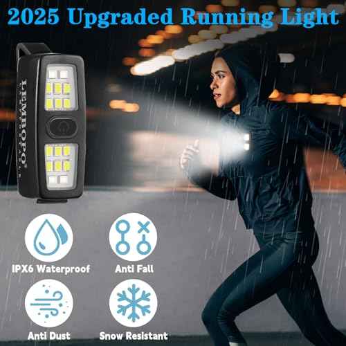 Small Rechargeable EDC Flashlight, Clip on Running Lights Gift for Runners, Safety Bike Lights for Dog Walking at Night, Hands Free Running Accessories Gear for Women Men