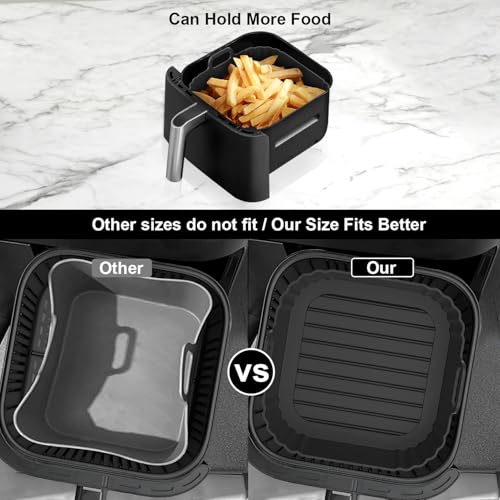 PINTAUR Square Silicone Air Fryer Liners 5-6.5QT Black for Ninja AF141/181