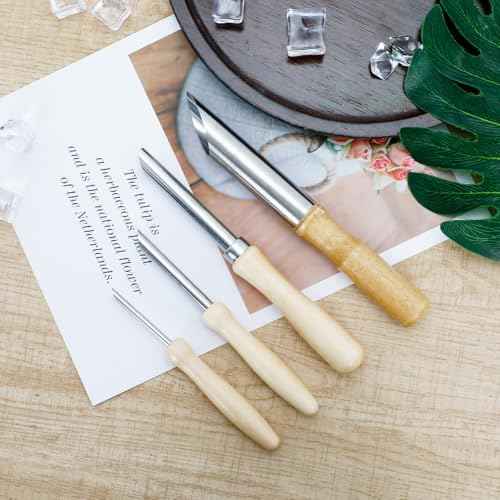 4Pcs Stainless Steel Wood Circular Clay Hole Cutters,Straw Hole Puncher for Plastic Lids,Lid Hole Puncher for Straw, Pottery Tools with Wooden Handle, Multi-Purpose Clay Tools